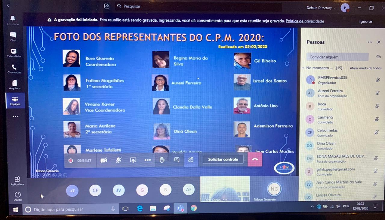 Tela de apresentação, com foto e nome dos 15 conselheiros do CPM São Mateus. 